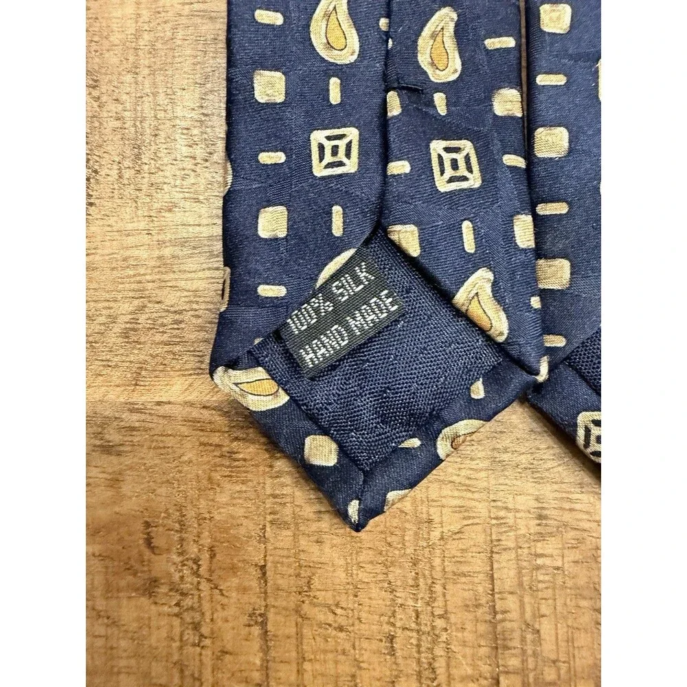 Enrico Guccini Tie Handmade in Italy Blue‎ Men’s Vintage Silk Geometric Pattern